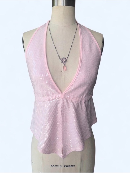 Sans Souci Tops - Sans Souci Light Pink Sequin Halter Peplum Camisole